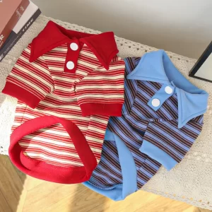 Puppy Clothes Striped Dog Hoodies Winter Pet Vest Cotton Warm Dog Sweatshirt Polo Shirt Yorkie Dachshund Clothing Dog Pullover