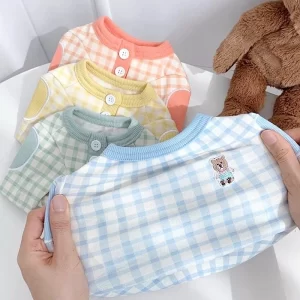2025 Autumn Winter Thin Dog Vest Pet Dog T-Shirt Plaid Undershirts Puppy Costume Dog Hoodies Chihuahua Bichon Clothing Cat Vests