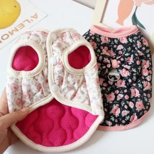 Fashion Floral Puppy Coat Autumn Winter Dog Clothes Cat Dog Costumes Pet Warm Jacket Chihuahua Yorkie Dachshund Plush Dog Vest