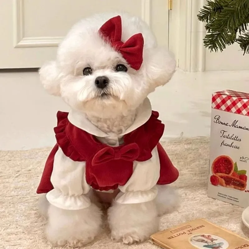 Winter Dog Dress Girls Dog Clothes Christmas Pet Dog Warm Coat Cat Skirt Chihuahua Bichon Puppy Dress and Shirt Set Dog Costume