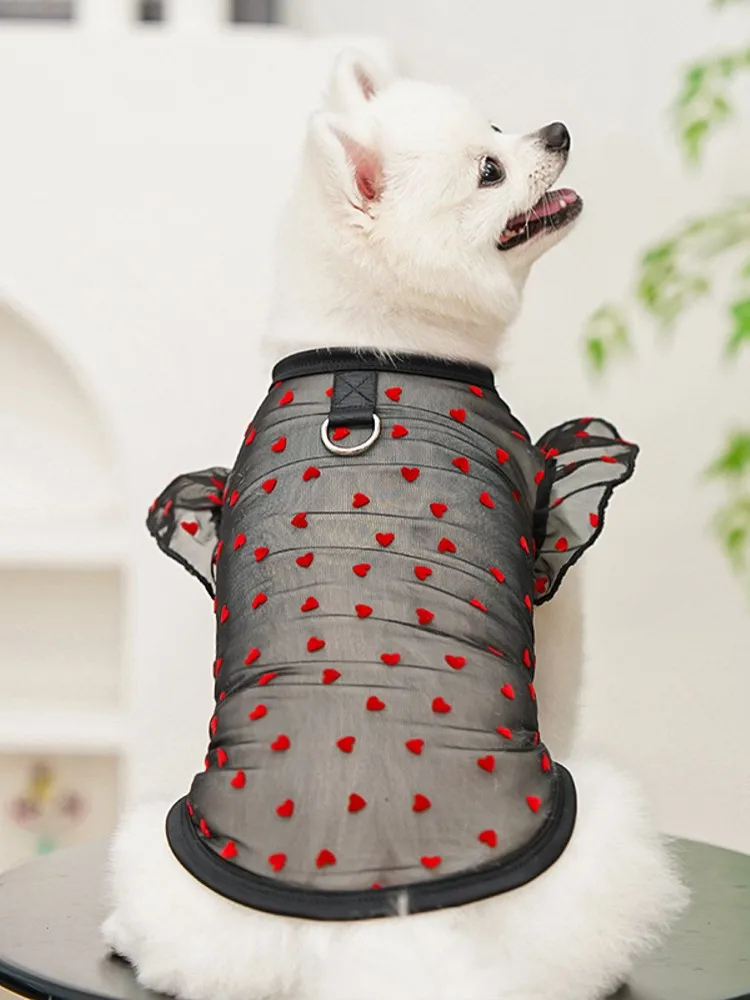 Flying Sleeves Summer Small Dog Clothes Thin Heart Dog Cooling Vest with D-Ring Chihuahua Bichon Dog Mesh T Shirt Cat Vests 2025 - Image 2