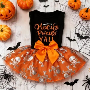 Halloween Costumes for Dogs Pumpkin Skull Print Dog Clothes Fashion Bow Puppy Dress Chihuahua French Bulldog Dachshund Pet Skirt