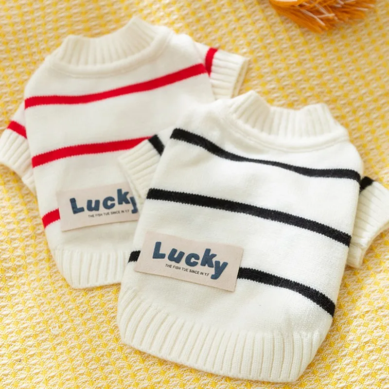 Dog Sweater for Small Dogs Luxury Dog Clothes Striped Pet Cardigan Knitted Coat Chihuahua Costume Bichon Clothing Puppy Jacket