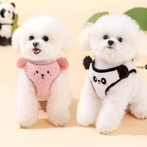 Cute Animal Dog Harness Pet Fleece Dog Vest Autumn Winter Dog Warm Clothes Puppy Harness and Leash Set Chihuahua Bichon Costume