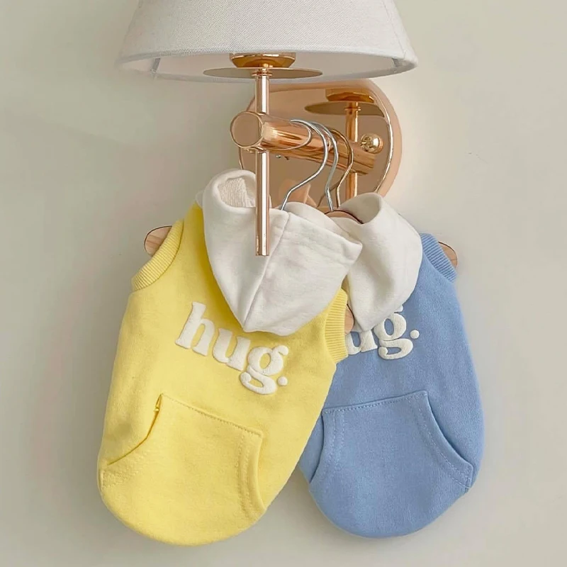 Dog Hoodies for Small Dogs Letter Pocket Fashion Dog Clothes Autumn Winter Warm Coat Chihuahua Bichon Dog Costume Pet Pullover