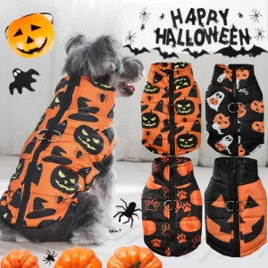 Halloween Dog Jacket Puppy Winter Clothes Pumpkin Print Waterproof Dog Coat Warm Pet Costume Schnauzer Chihuahua Vest Jackets