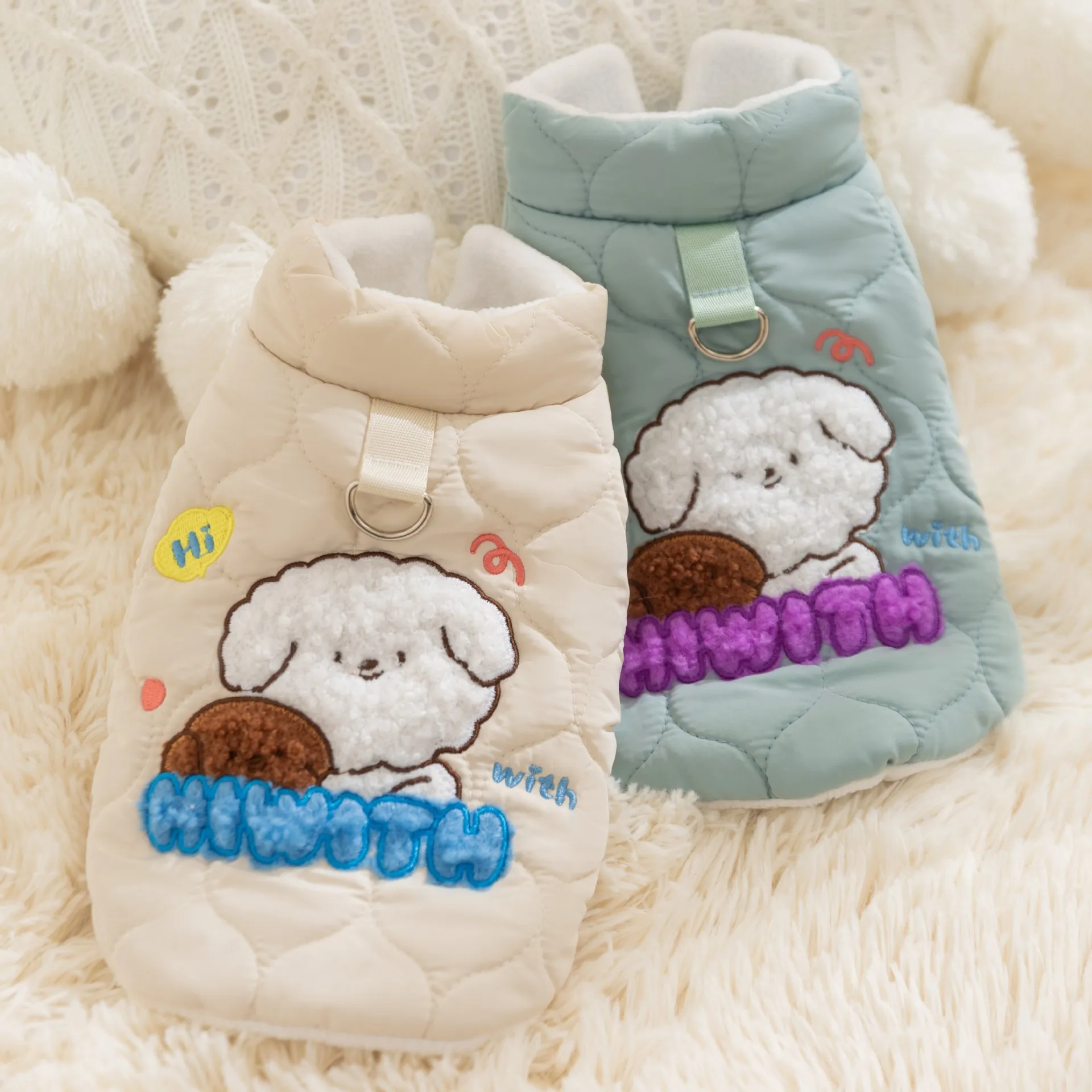 Dog Winter Jacket Cute Cartoon Pet Dog Warm Coat with D-Ring Thicken Vest Chihuahua Dachshund Costume High Collar Sweatshirt