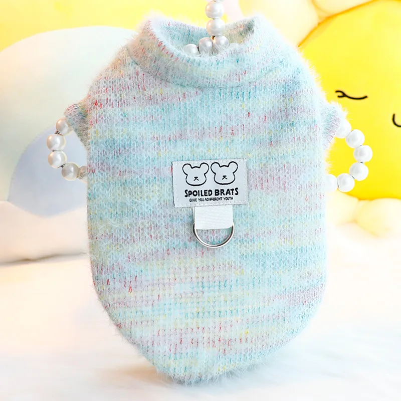 Winter Dog Clothes Warm Dog Coat Chihuahua Costume Thin Knitted Cardigan Plaid Dog Jacket with D-Ring Bichon Yorkie Dog Clothing