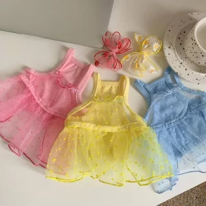 Lace Mesh Dog Dress Pet Suspenders Dog Cooling Clothes Breathable Puppy Skirt Chihuahua Bichon Poodle Girls Dog Costume 2025 New