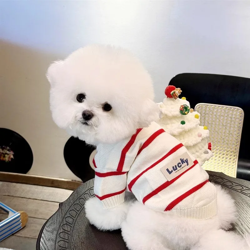 Dog Sweater for Small Dogs Luxury Dog Clothes Striped Pet Cardigan Knitted Coat Chihuahua Costume Bichon Clothing Puppy Jacket - Image 2