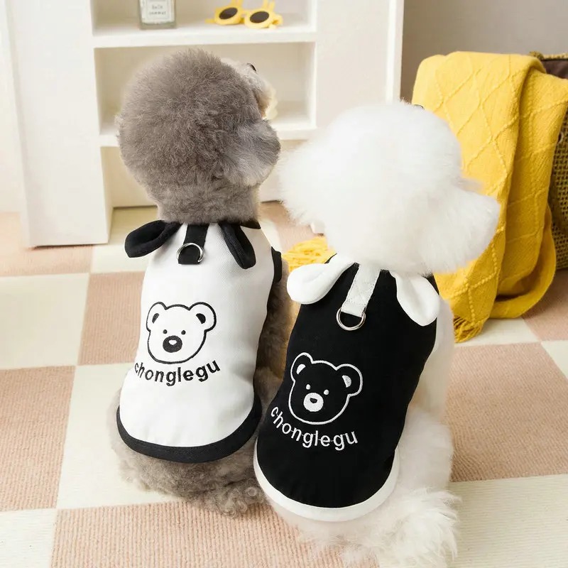 Vest for Dogs Pet Dog Clothes 2025 Cute Bear Print Summer Black White Puppy T-Shirt Dog Clothing Chihuahua Bichon Dog Apparel